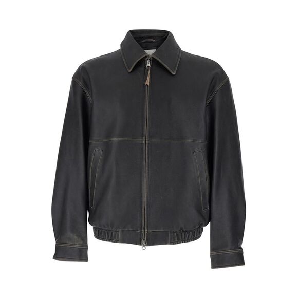 Dunst Men Black Jacket With Classic Collar In Leather Man